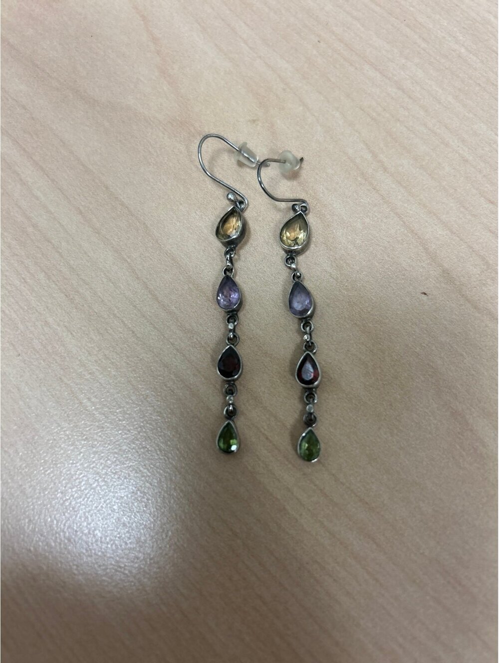 Multi Color Sterling & Gemstone Chain Link Drop earrings